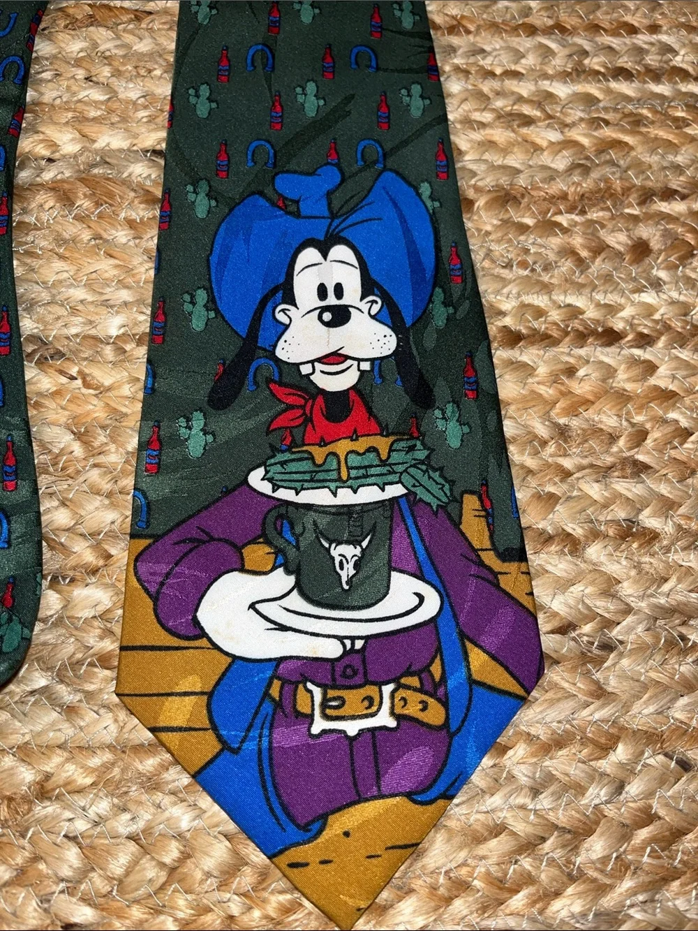 Vintage Disney Cowboy Goofy Novelty Tie in Green, Blue, Purple